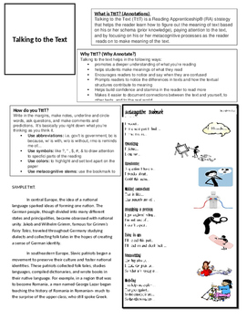 Preview of Talking to the Text Cheat Sheet for kids