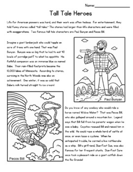 Preview of Tall Tale Heroes - Spell & Write Skill Sharpeners with Paul Bunyan & Pecos Bill