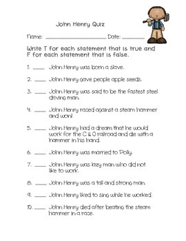 Tall Tales Quiz Packet by First Grade Super Learners | TpT