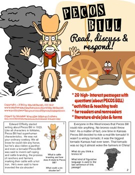Preview of Tall Tales Reading Comprehension | Pecos Bill passages and questions