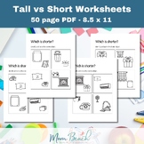 Tall Vs Short Measurement Worksheets - 50 Page PDF - Kinde