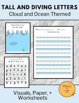 Preview of Tall and Diving Letters: Cloud and Ocean Themed Paper, Visuals, and Worksheets