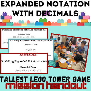 Preview of Tallest Lego Tower Missions Handout-Expanded Notation with Decimals