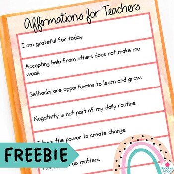 Preview of FREE Positive Affirmations for Teachers - New Teacher Tools - Boho Rainbow