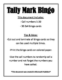 Tally Mark Bingo Numbers 1-20
