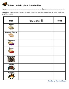 Preview of Tally Mark Table & Bar Graph: Favorite Pies