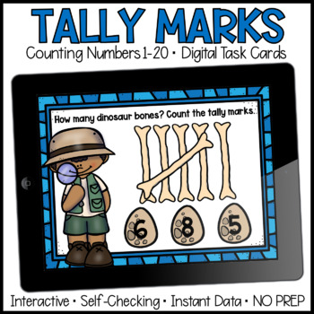 Preview of Tally Marks Counting Numbers 1-20 | Digital Task Cards | Boom Cards™