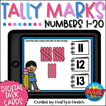 Preview of Tally Marks Numbers 1-20 Math Boom Cards 