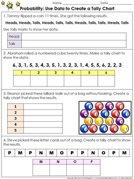 Preview of Tally Marks Probability: Use Data to Create a Tally Chart Practice Sheets