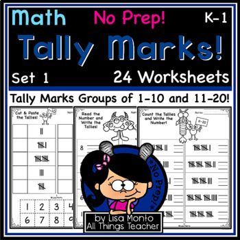 Preview of Math | TALLY MARKS (1-10 and 11-20) | NO PREP Worksheets K, 1st, 2nd