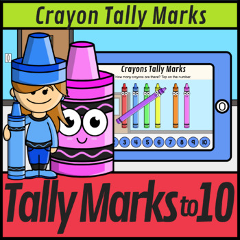Preview of Tally Marks and Charts Counting to 10 Crayons |  Boom Cards Distance Resources