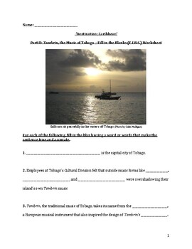 Preview of Tambrin, the Music of Tobago – Fill in the Blank Comprehension Worksheet