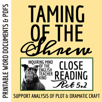 Preview of Taming of the Shrew Act 5 Scene 2 Close Reading Worksheet (Printable)