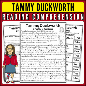 Preview of Tammy Duckworth Nonfiction Reading Passage & Quiz for AAPI Heritage Month