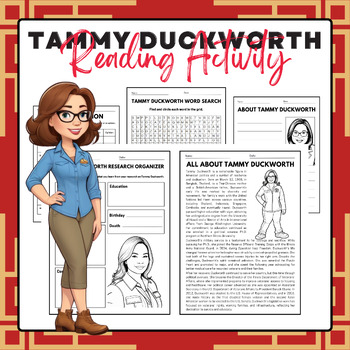 Preview of Tammy Duckworth - Reading Activity Pack | AAPI Heritage Month Activities