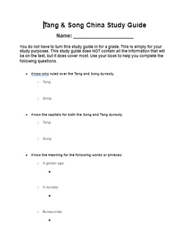 Preview of Tang and Song China Study Guide
