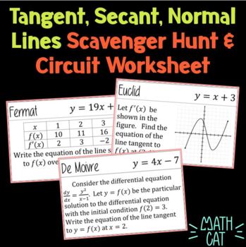 Preview of Tangent, Secant, and Normal Lines Scavenger Hunt & Circuit Worksheet