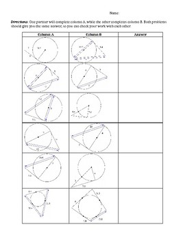 Preview of Tangents to Circles Partner Worksheet