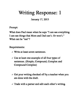 Preview of Tangerine writing prompt and writing process directions