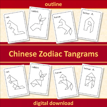 Preview of Tangram - Chinese Zodiac / New Year - Puzzle Cards and Worksheets - Outline