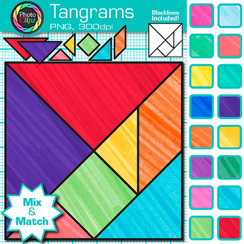 Preview of Tangram Clipart: 85 Simple Rainbow Puzzle Piece Game Clip Art, Transparent PNG