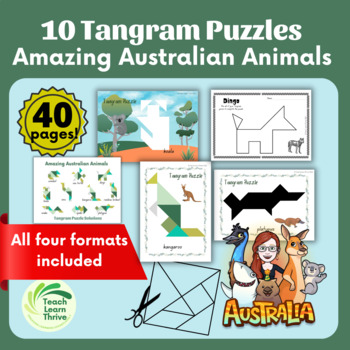 Preview of Tangram Puzzles 10 Amazing Australian Animals Full Color, B&W, Silhouette Incl!