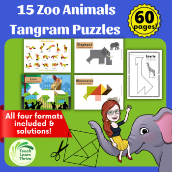 Tangram Puzzles 15 Fabulous Zoo Animals Full Color, B&W, Silhouette Incl!