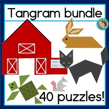 Preview of Printable Tangram Puzzles Congruent 2D Shapes Math Centers and Worksheet Ocean+