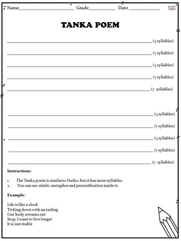 Preview of Tanka Poem Template - Poetry Writing Activity and Worksheet