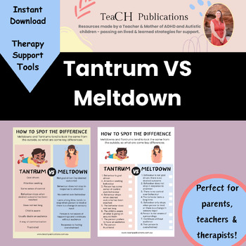 Preview of Tantrum vs Meltdown Checklist Autism Emotional Support - Autism Meltdown Signs