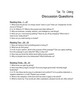 Preview of "Tao Te Ching" Discussion Questions