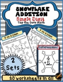 Tap the Dot Single Digit Addition Worksheets: Snowflake Wi