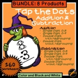 Tap the Dots Addition and Subtraction Halloween Worksheet BUNDLE