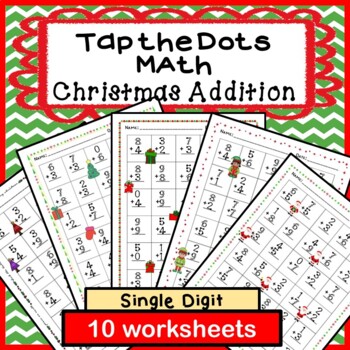 Preview of Tap the Dots: Christmas Single Digit Addition Variety Pack Worksheets