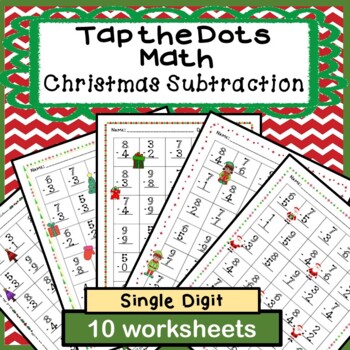Preview of Tap the Dots: Christmas Single Digit Subtraction Variety Pack Worksheets