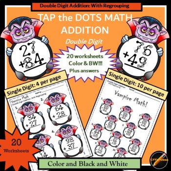 Preview of Tap the Dots Halloween Addition Double Digit with Regrouping-Vampire