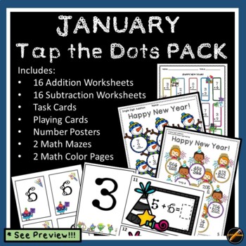 Preview of Tap the Dots January New Year Addition and Subtraction Super Pack