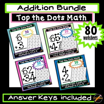 Preview of Tap the Dots Math Addition Bundle: Single Digit and Double Digit