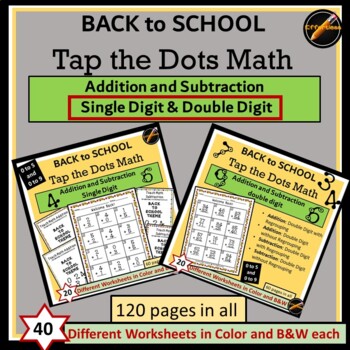 Preview of Tap the Dots Math- Back to school BUNDLE: Single & Double Digit Add and Subtract