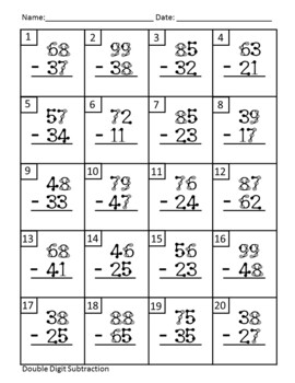 Tap the Dots Math: Double Digit Subtraction Worksheets NO REGROUPING