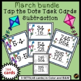 Tap the Dots Math Kite Task Cards for March : Subtraction Bundle