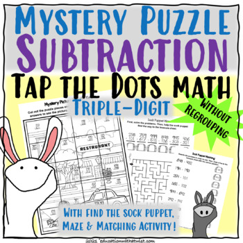 Preview of Tap the Dots Math Three Digit Subtraction Without Regrouping Mystery Picture