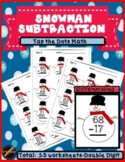 Tap the Dots Subtraction Snowman Worksheets: Double Digit