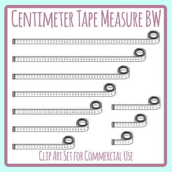Tape Measure in Centimeters - Coiled Tape Measure Black & White Clip Art Set