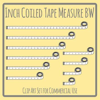 Tape Measure in Centimeters - Coiled Tape Measure Black & White Clip Art Set