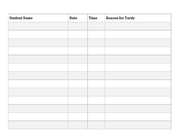 Preview of Tardy Student Sign In Sheet