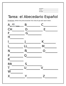 spanish alphabet homework