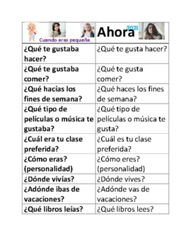 Preview of Tarea para practicar el imperfecto ESPAÑOL