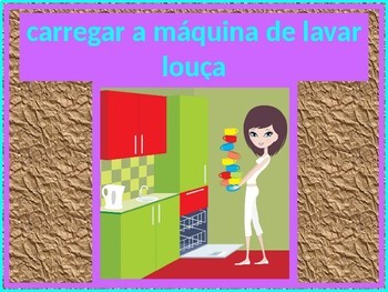 Preview of Tarefas domésticas (Chores in Portuguese) Google Slides