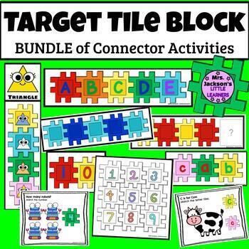 Preview of Target Tile Connector Blocks Math and Literacy Activities BUNDLE